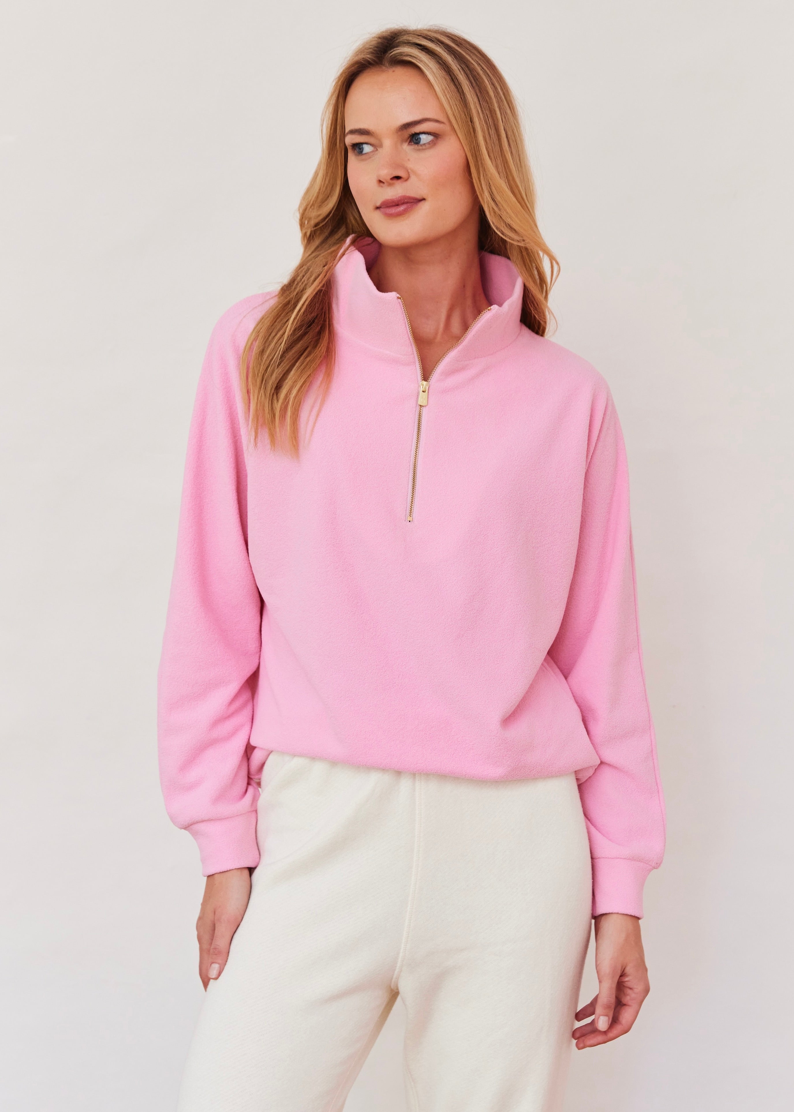 Marion Zip Pullover in Terry Fleece (Prism Pink) – Dudley Stephens