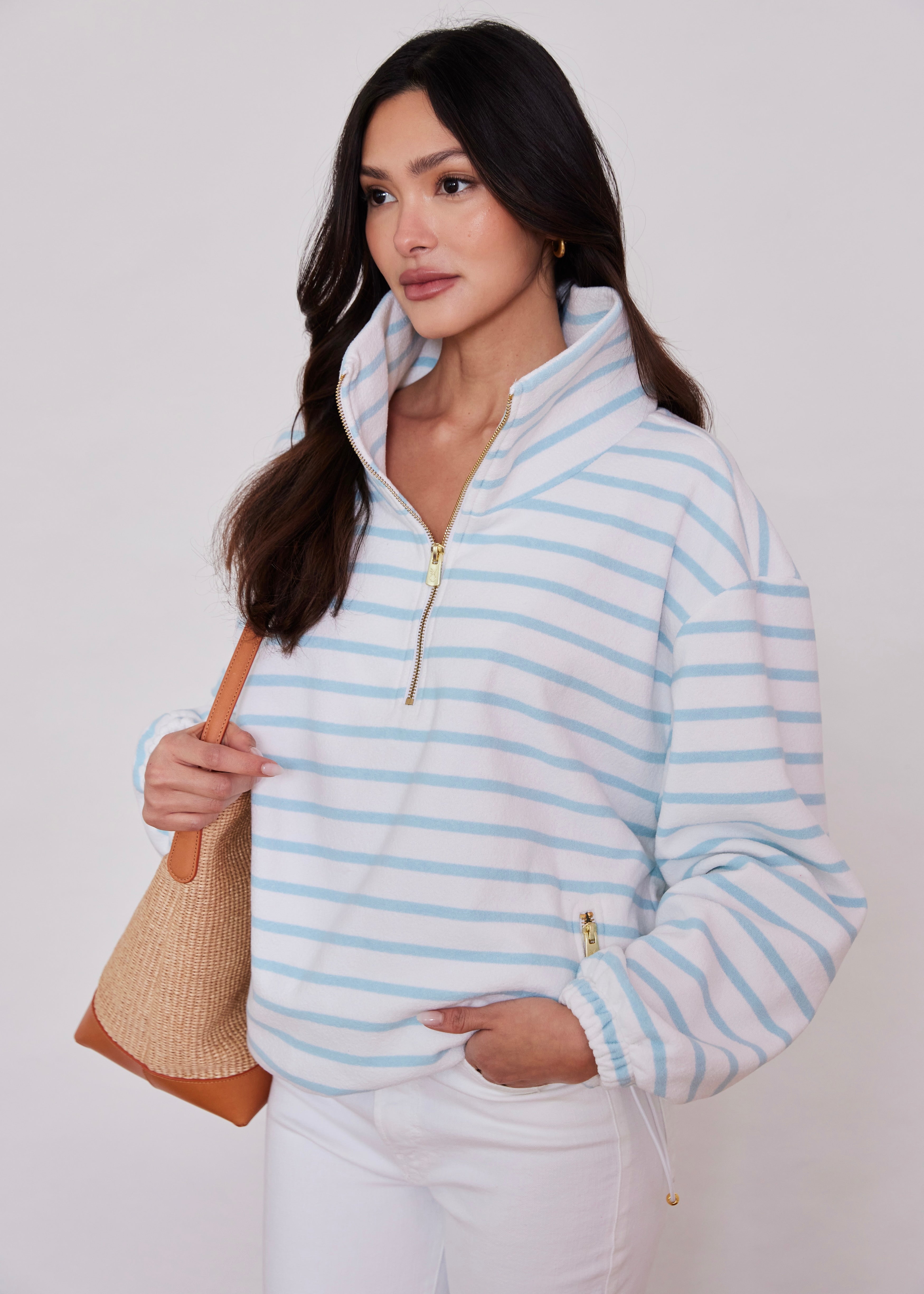 Hartley Pullover in Terry Fleece (Crystal Blue/White Mariner