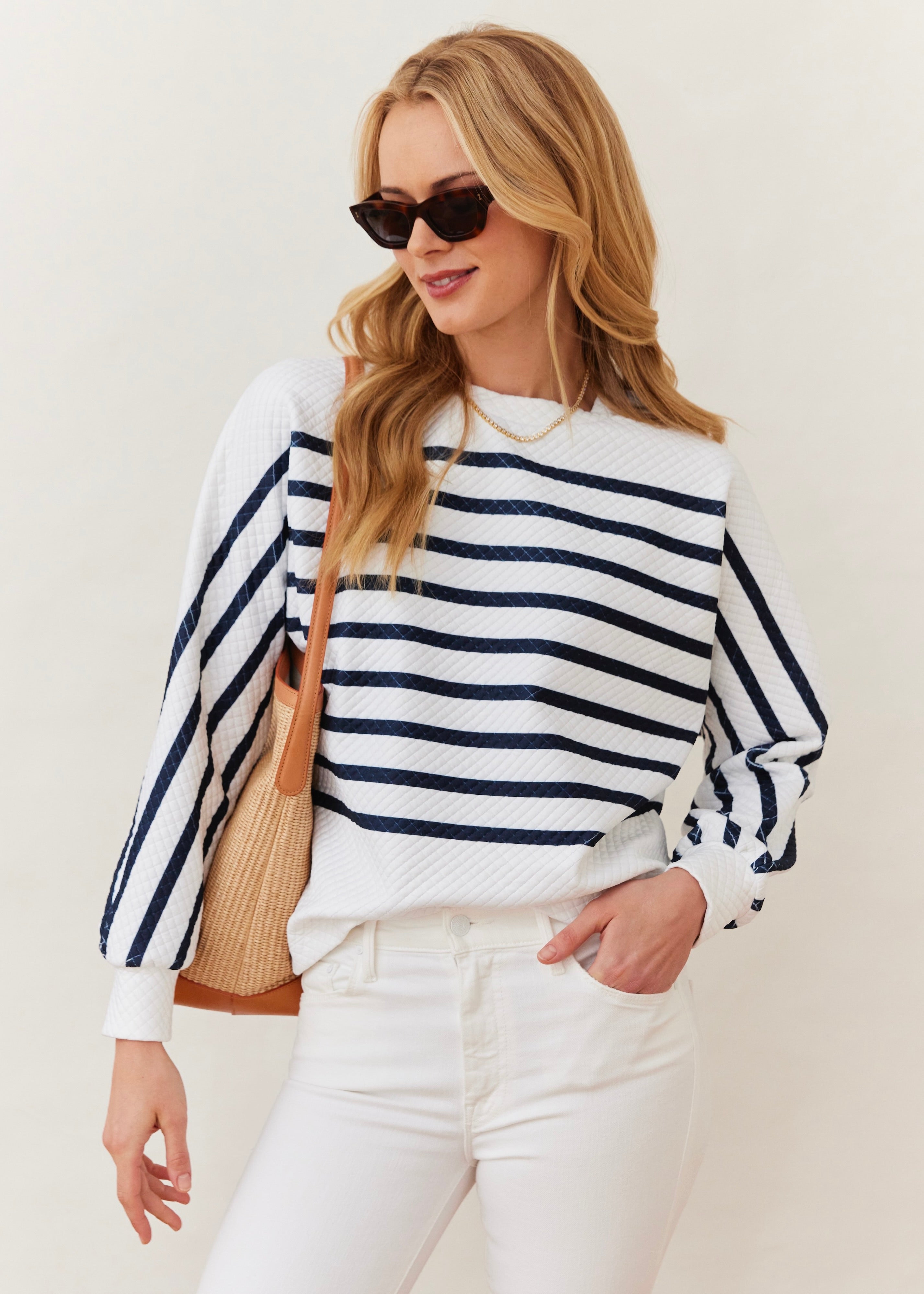 P'Town Pullover in Waffle (White/Navy Placed Stripe) – Dudley Stephens