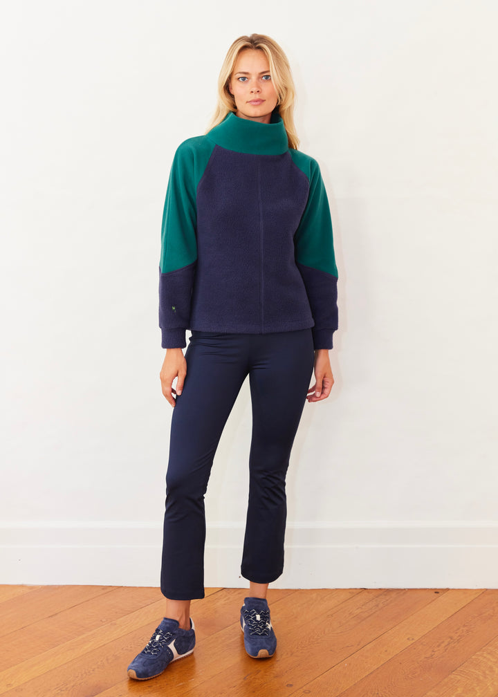 Heather Pullover in Sherpa/Vello Fleece (Navy/Woodland Green)
