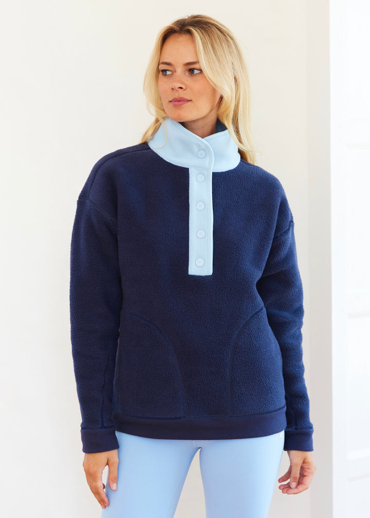 Palomino Pullover in Sherpa Fleece (Navy/Ice Blue)