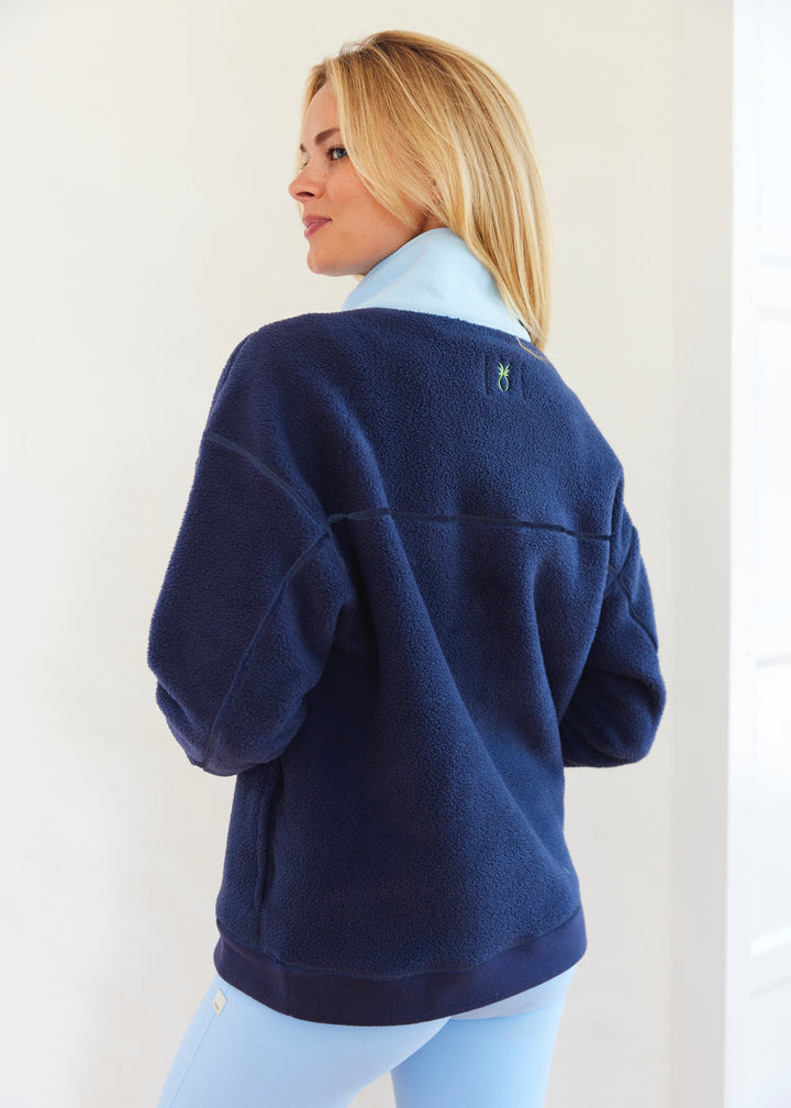 Palomino Pullover in Sherpa Fleece (Navy/Ice Blue)