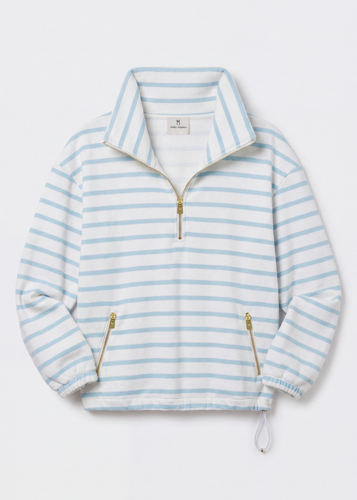 Hartley Pullover in Terry Fleece (Crystal Blue/White Mariner Stripe)