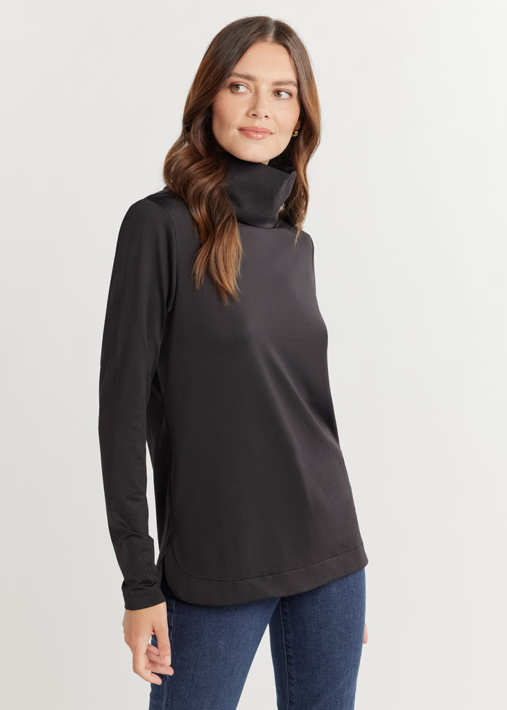 【BLACKBIRD】turtle neck cutsewn Quarter Zip Turtleneck Black – 6397