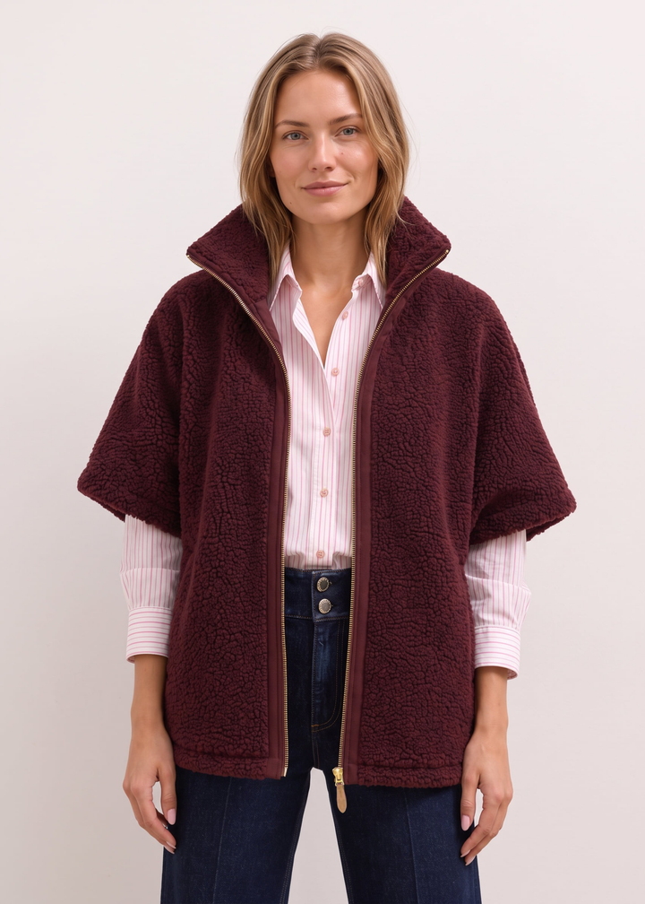 Arlington Poncho in Sherpa Fleece (Burgundy)