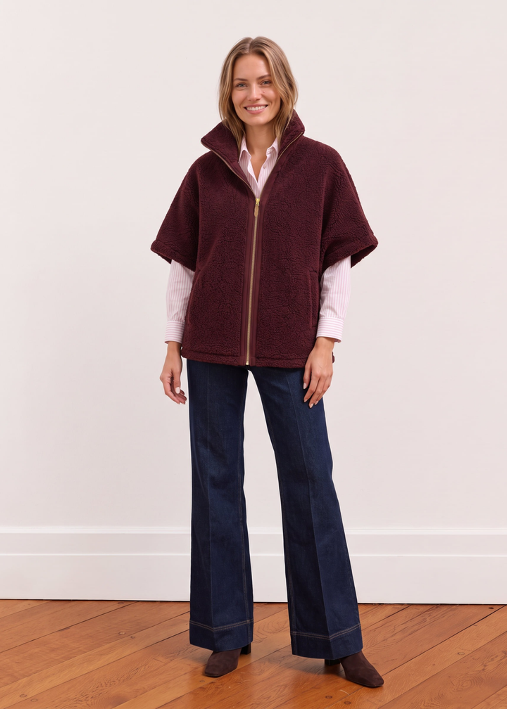 Arlington Poncho in Sherpa Fleece (Burgundy)