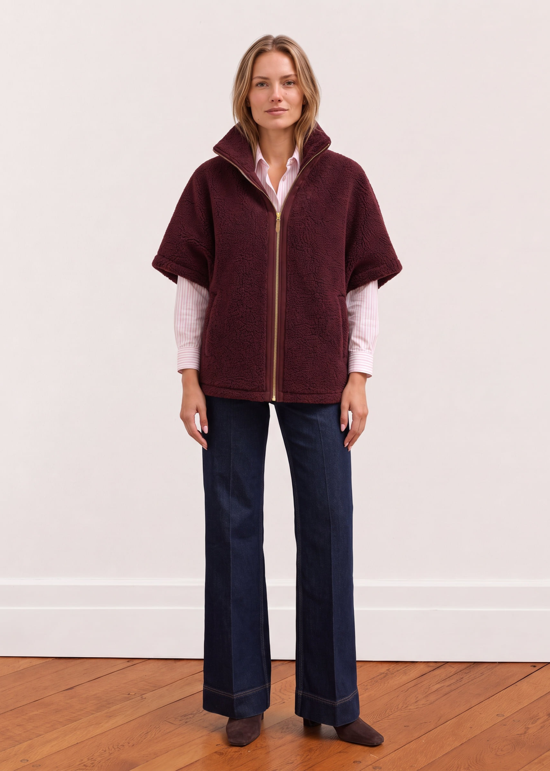 Arlington Poncho in Sherpa Fleece (Burgundy)