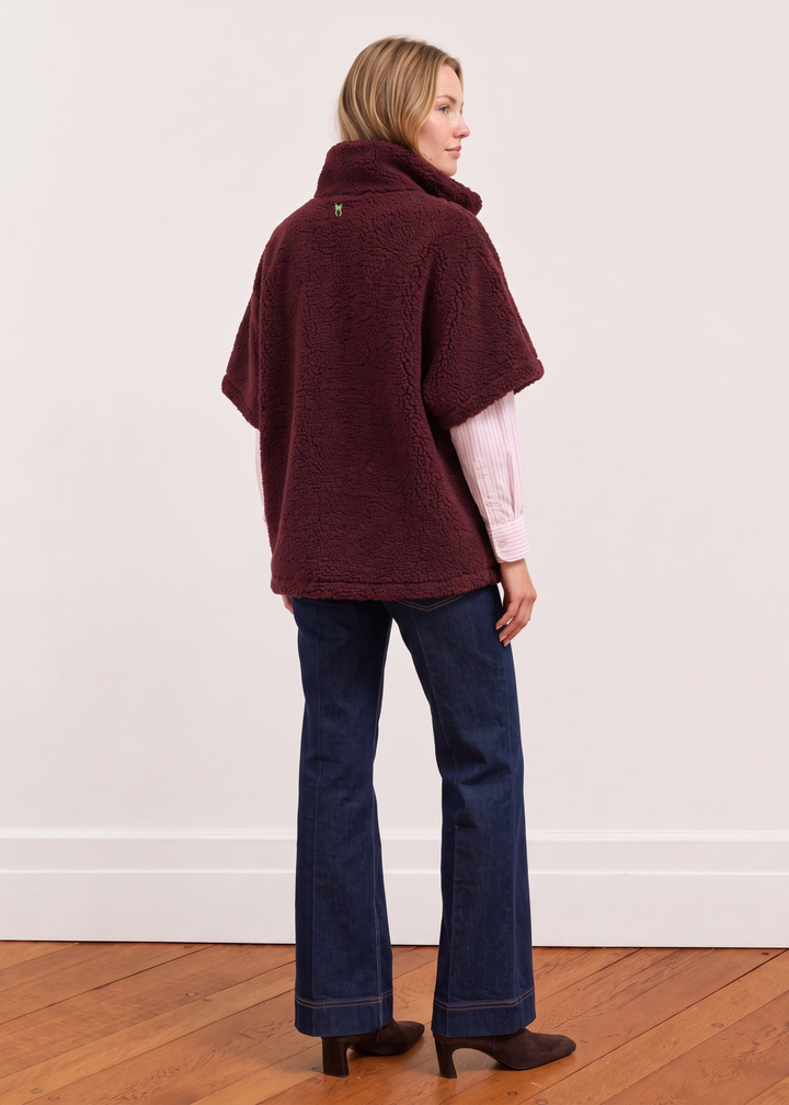 Arlington Poncho in Sherpa Fleece (Burgundy)