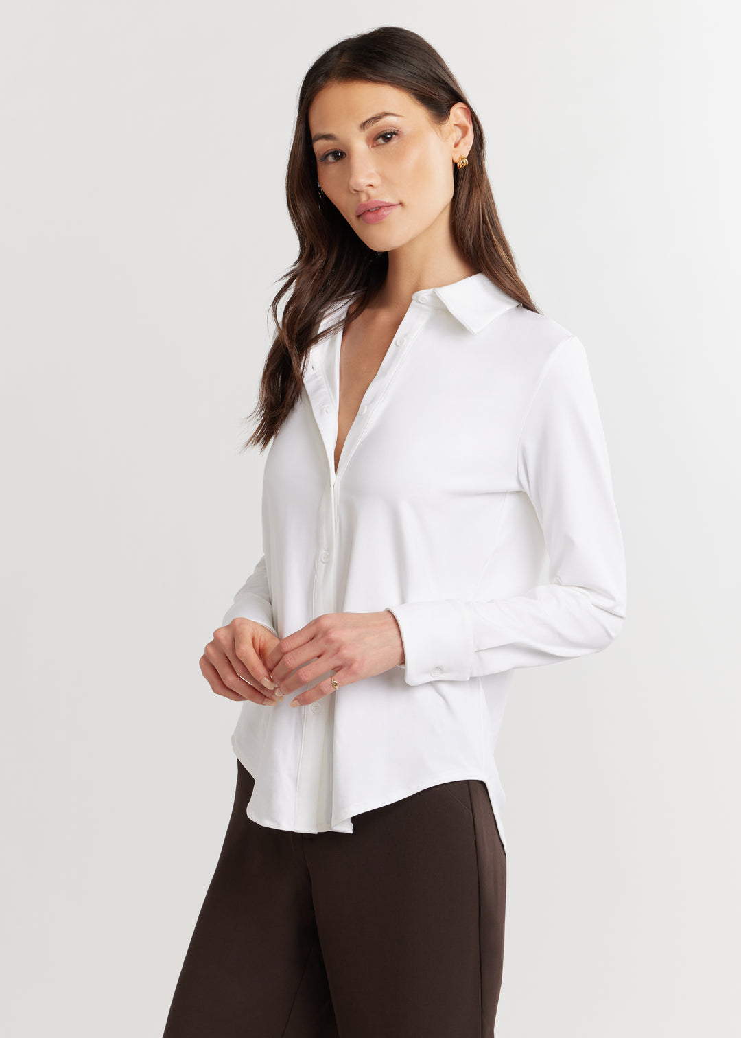 stretch white dress shirt Traveler Stretch Dress Shirt in White M / Semi Tall / White