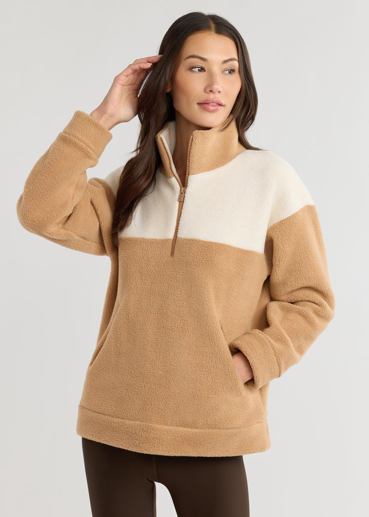 Bleecker Pullover in Sherpa Fleece (Camel/Cream)