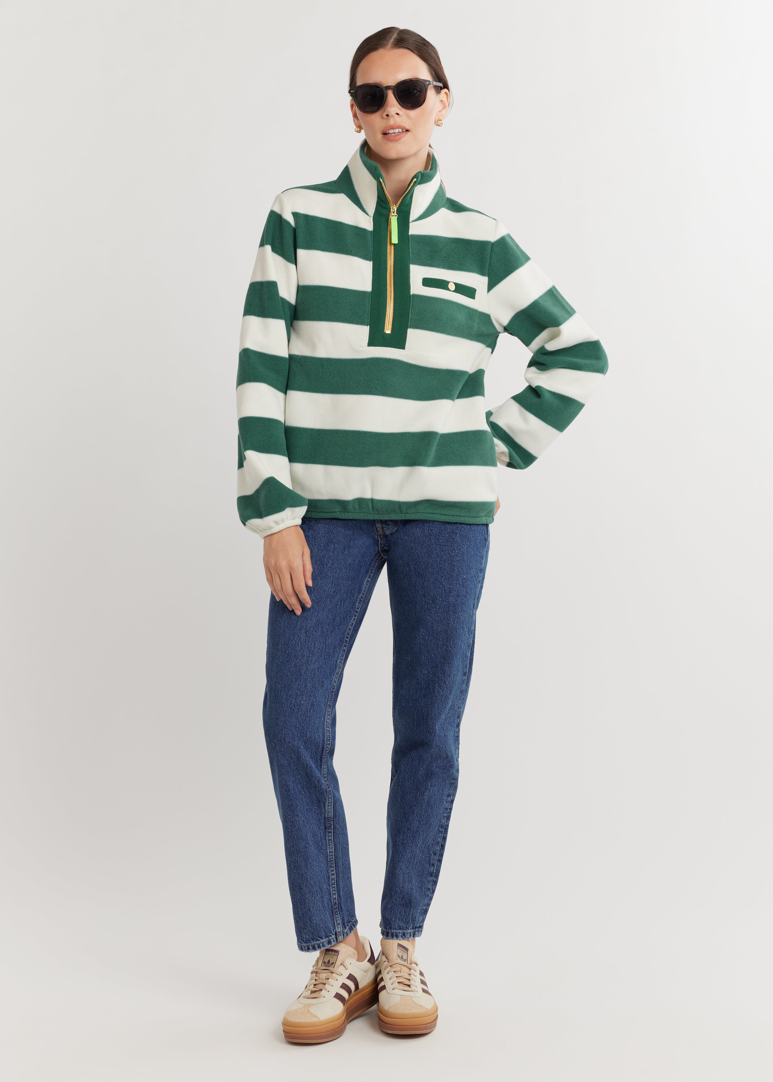 Braeburn Pullover in Vello Fleece (Woodland Green/Cream Wide