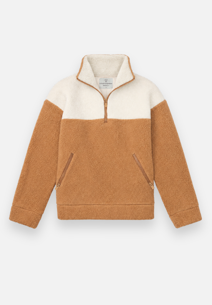 Bleecker Pullover in Sherpa Fleece (Camel/Cream)