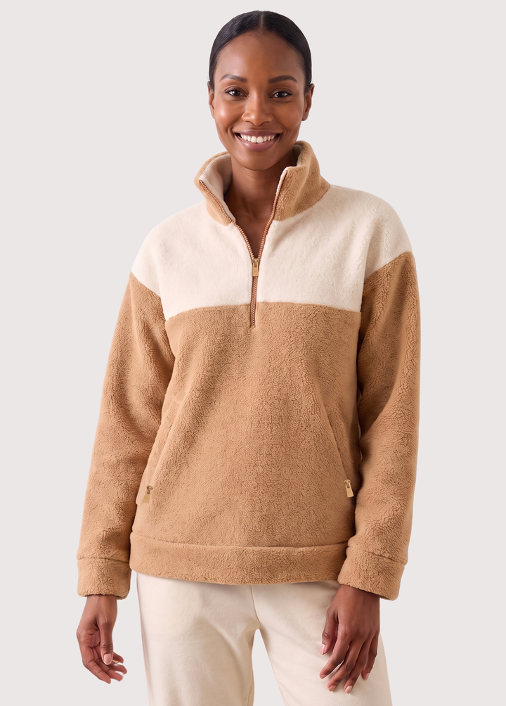Bleecker Pullover in Sherpa Fleece (Camel/Cream)
