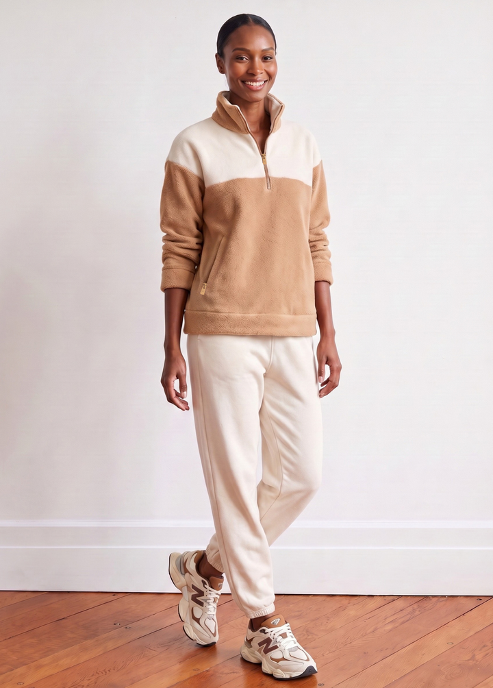 Bleecker Pullover in Sherpa Fleece (Camel/Cream)