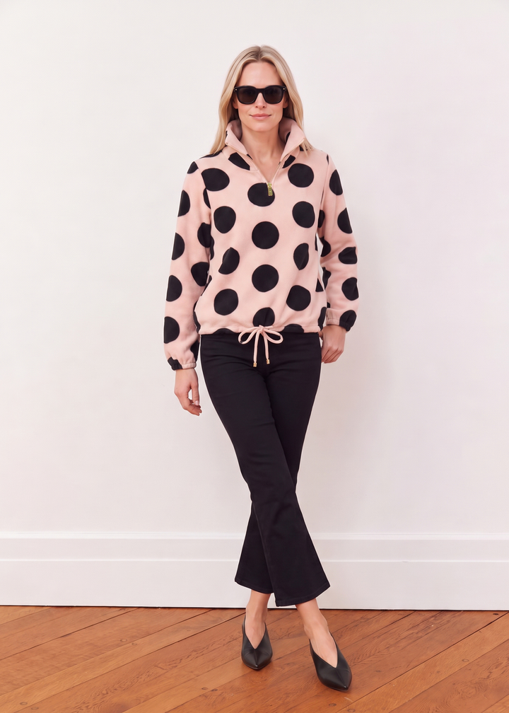 Boardwalk Pullover in Vello Fleece (Powder Blush/Black Dot Print)