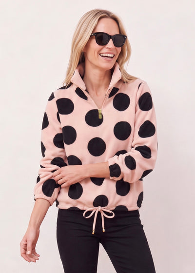 Boardwalk Pullover in Vello Fleece (Powder Blush/Black Dot Print)