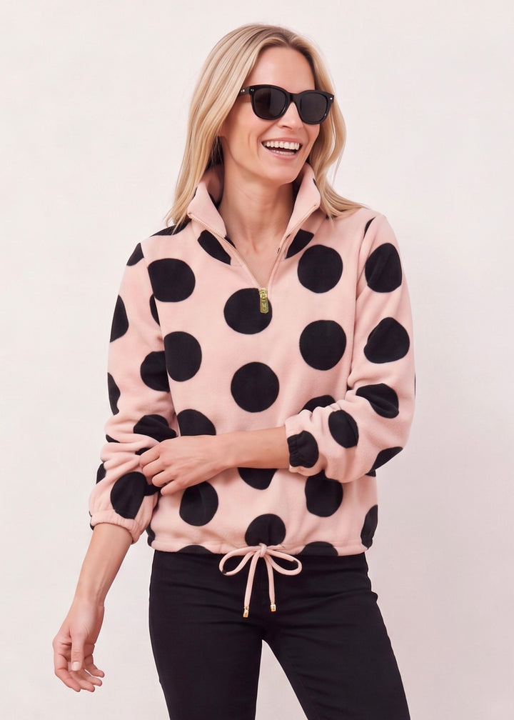 Boardwalk Pullover in Vello Fleece (Powder Blush/Black Dot Print)