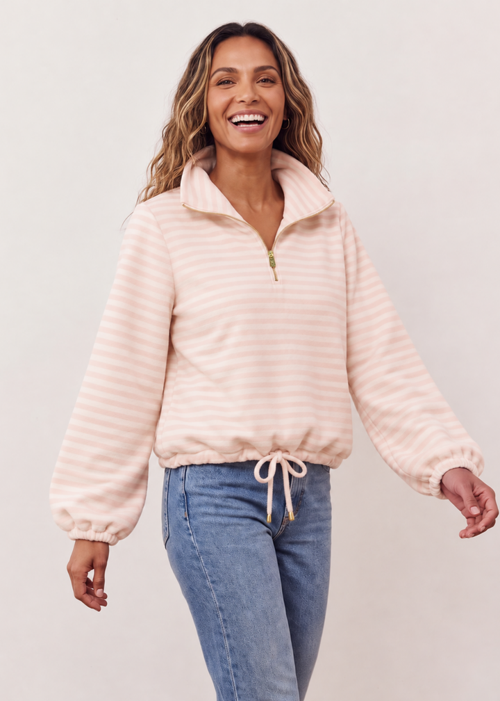 Boardwalk Pullover in Vello Fleece (Powder Blush/Cream Stripe)