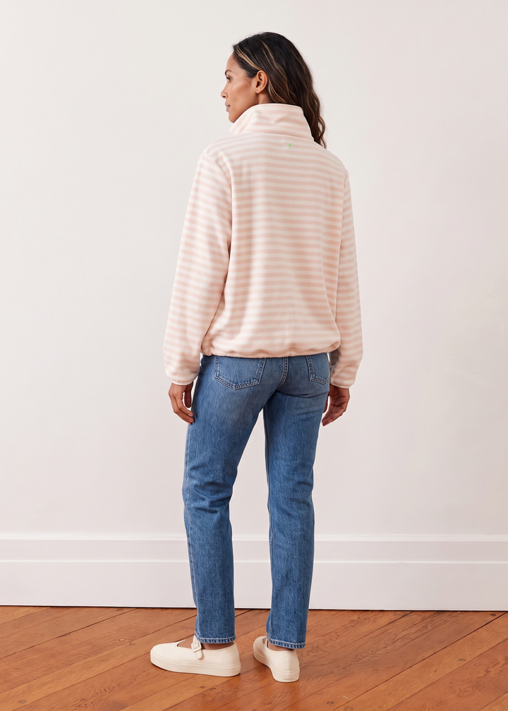 Boardwalk Pullover in Vello Fleece (Powder Blush/Cream Stripe)