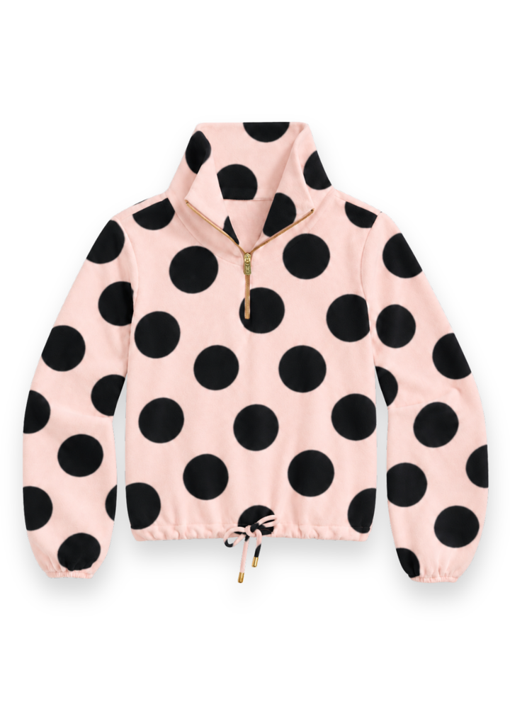 Boardwalk Pullover in Vello Fleece (Powder Blush/Black Dot Print)