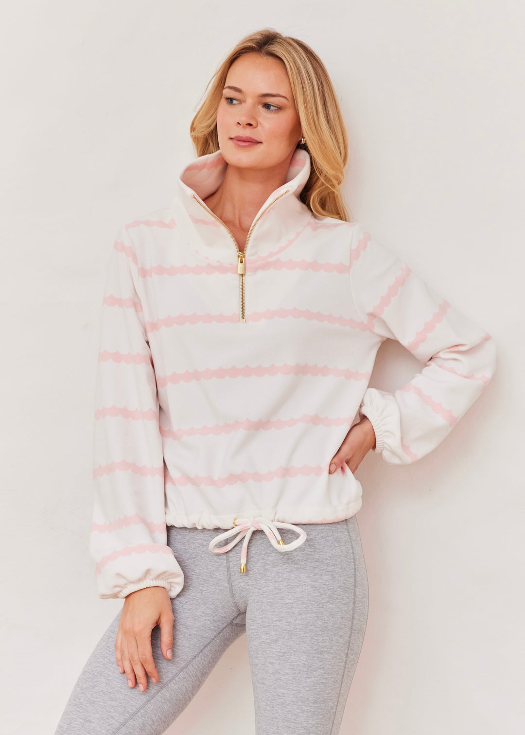 Boardwalk Pullover in Terry Fleece (First Blush/Cream Scallop Stripe)