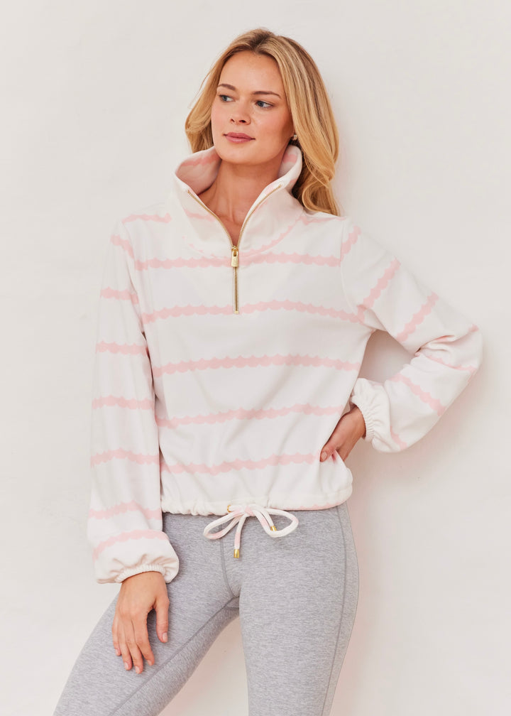 Boardwalk Pullover in Terry Fleece (First Blush/Cream Scallop Stripe)