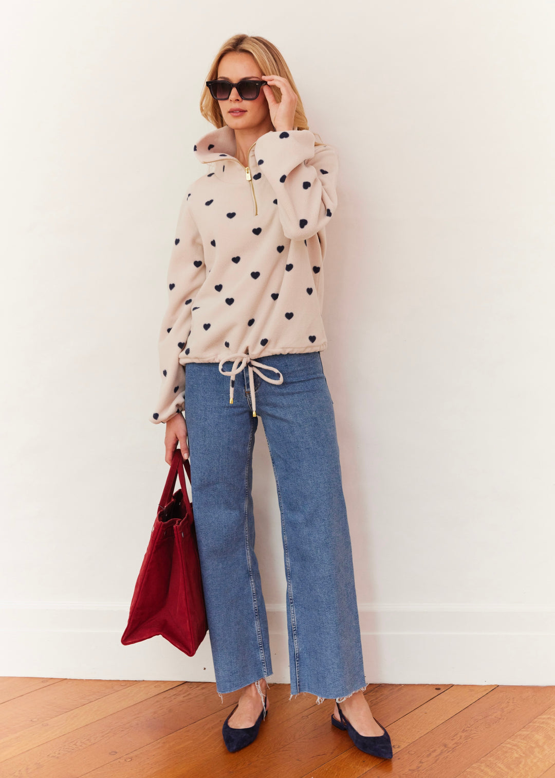 Boardwalk Pullover in Vello Fleece (Oatmeal/Navy Heart Print)