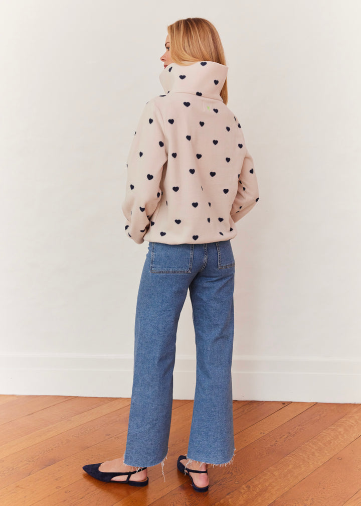 Boardwalk Pullover in Vello Fleece (Oatmeal/Navy Heart Print)