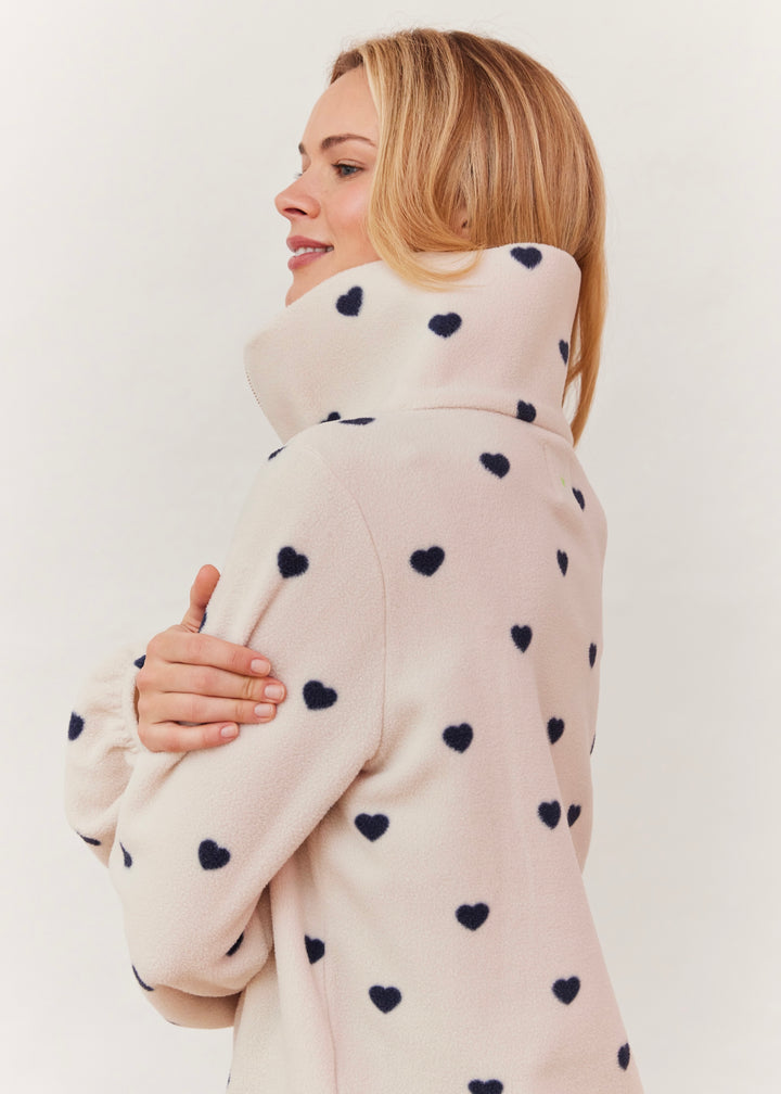 Boardwalk Pullover in Vello Fleece (Oatmeal/Navy Heart Print)