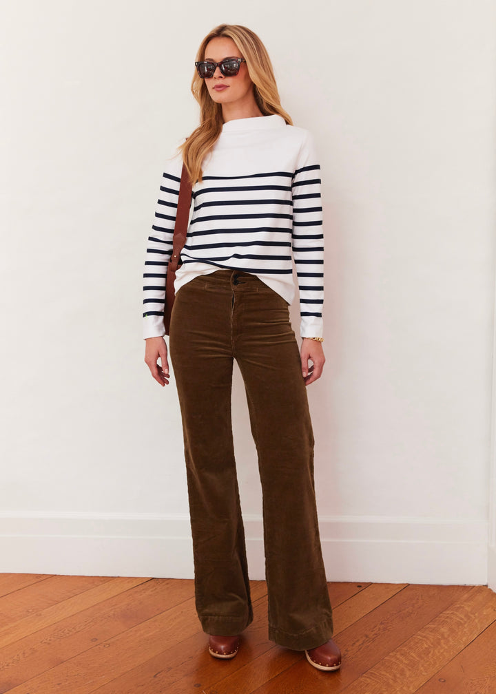 Brighton Boatneck in Terry Fleece (White/Navy Placed Stripe)