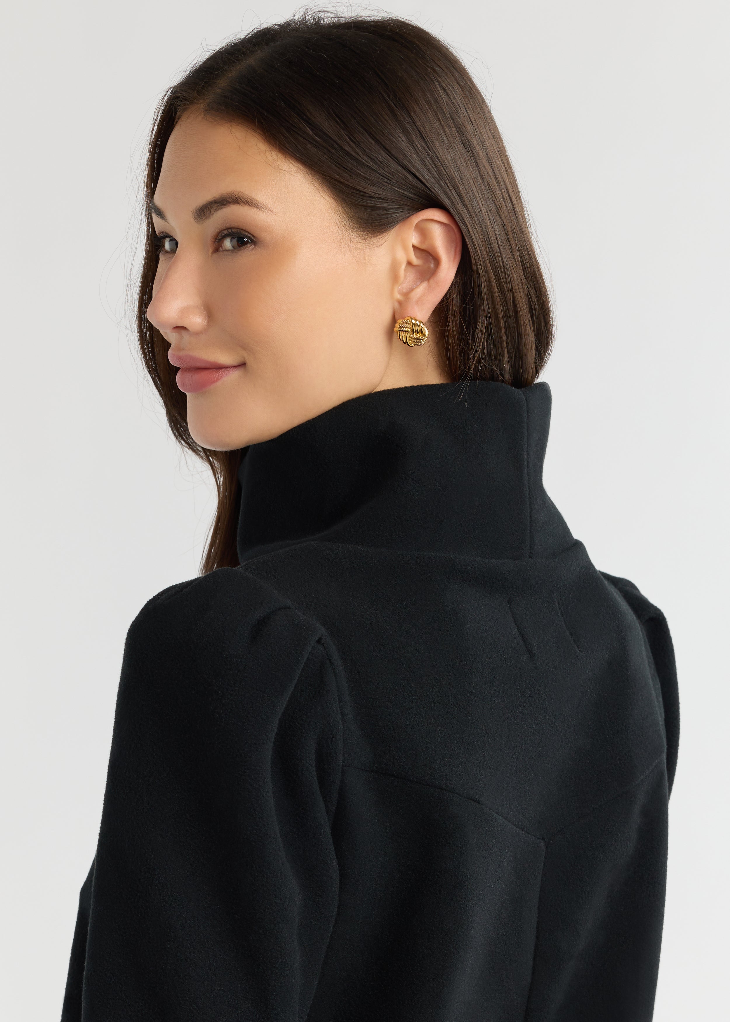 Camilla Puff Sleeve Turtleneck in Vello Fleece (Black) – Dudley