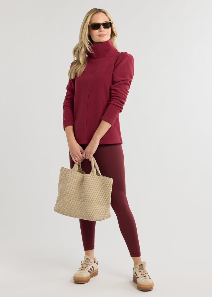 Camilla Puff Sleeve Turtleneck in Vello Fleece (Burgundy)