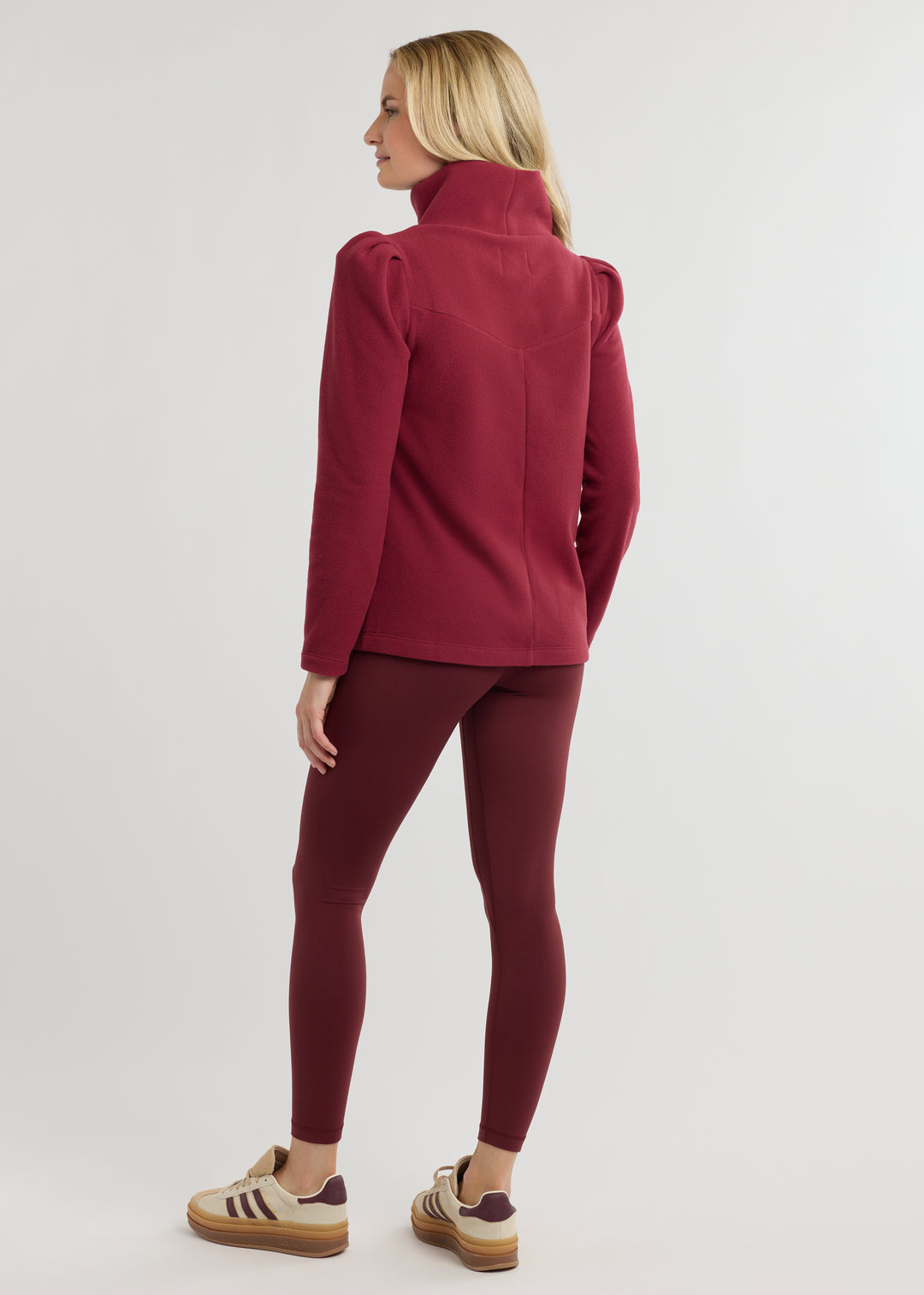 Camilla Puff Sleeve Turtleneck in Vello Fleece (Burgundy)
