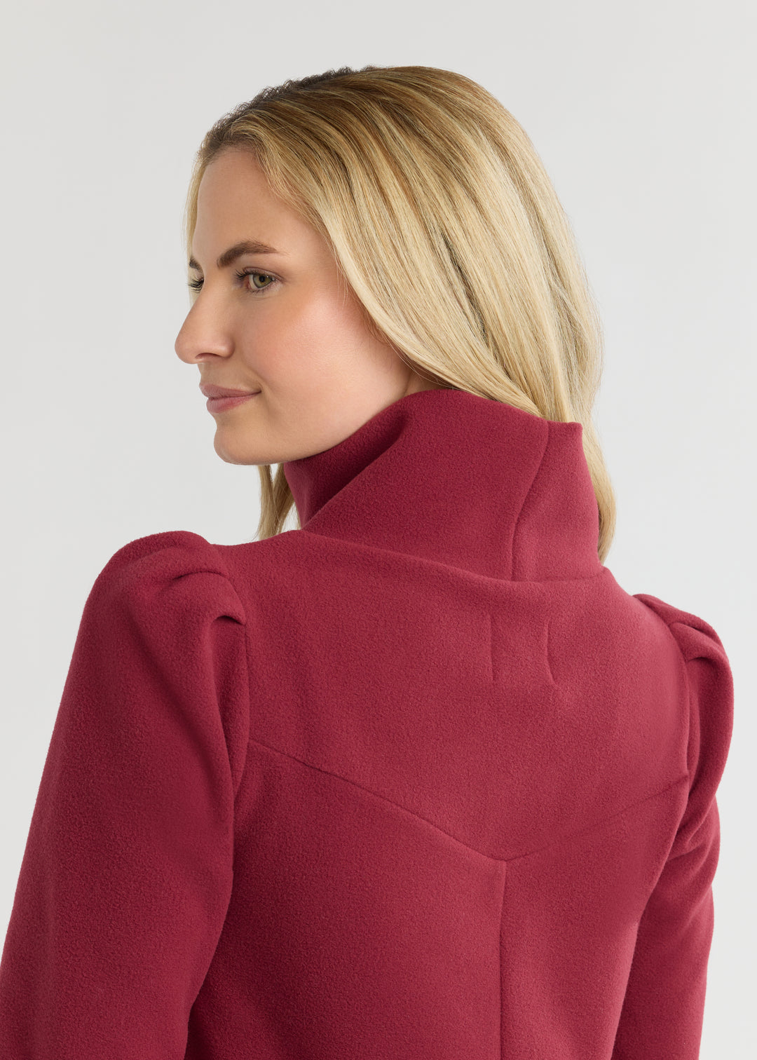 Camilla Puff Sleeve Turtleneck in Vello Fleece (Burgundy)