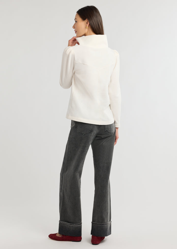 Camilla Puff Sleeve Turtleneck in Vello Fleece (Cream)