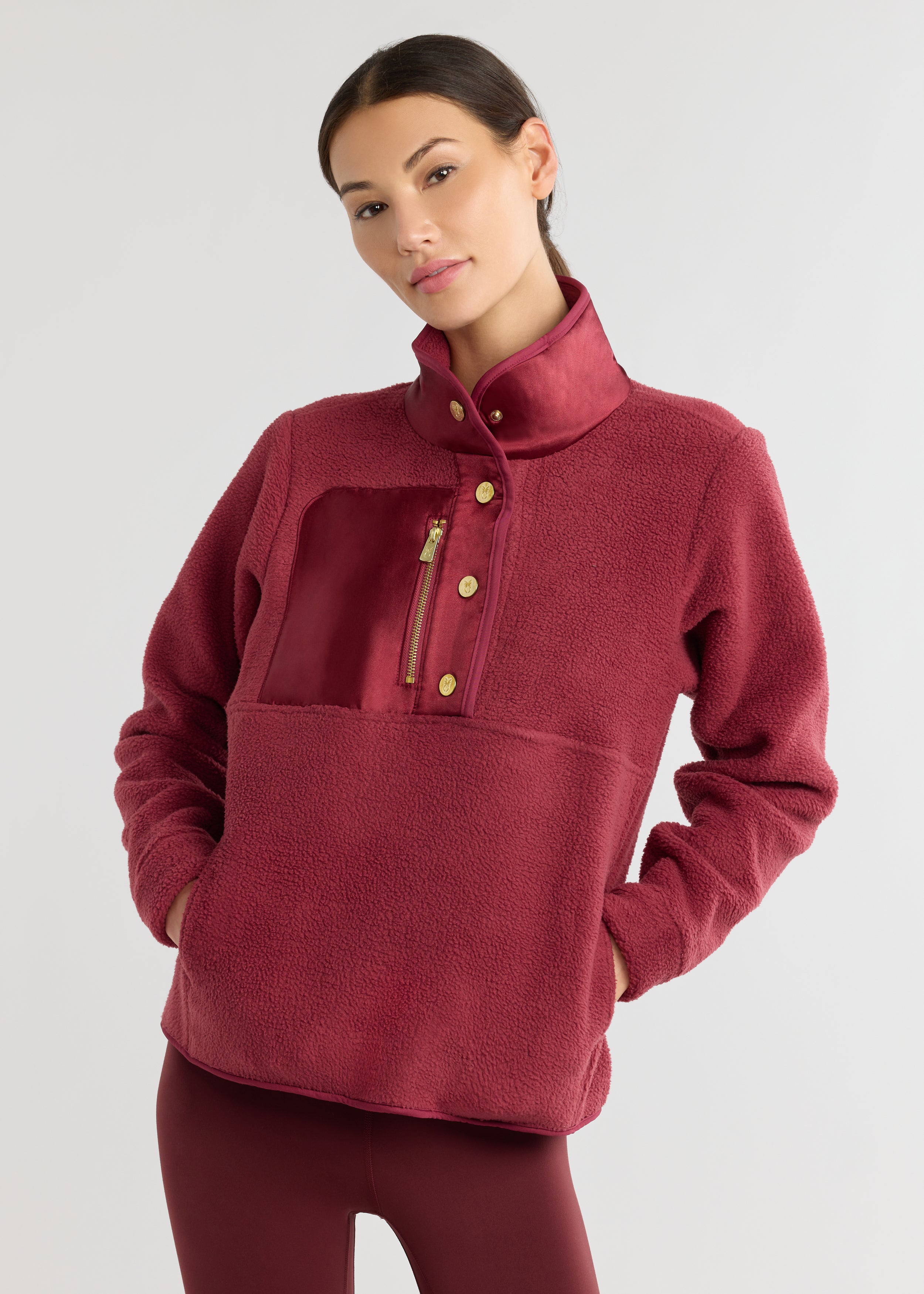 りー Cherry Lawn Pullover in Sherpa Fleece (Burgundy) – Dudley Stephens