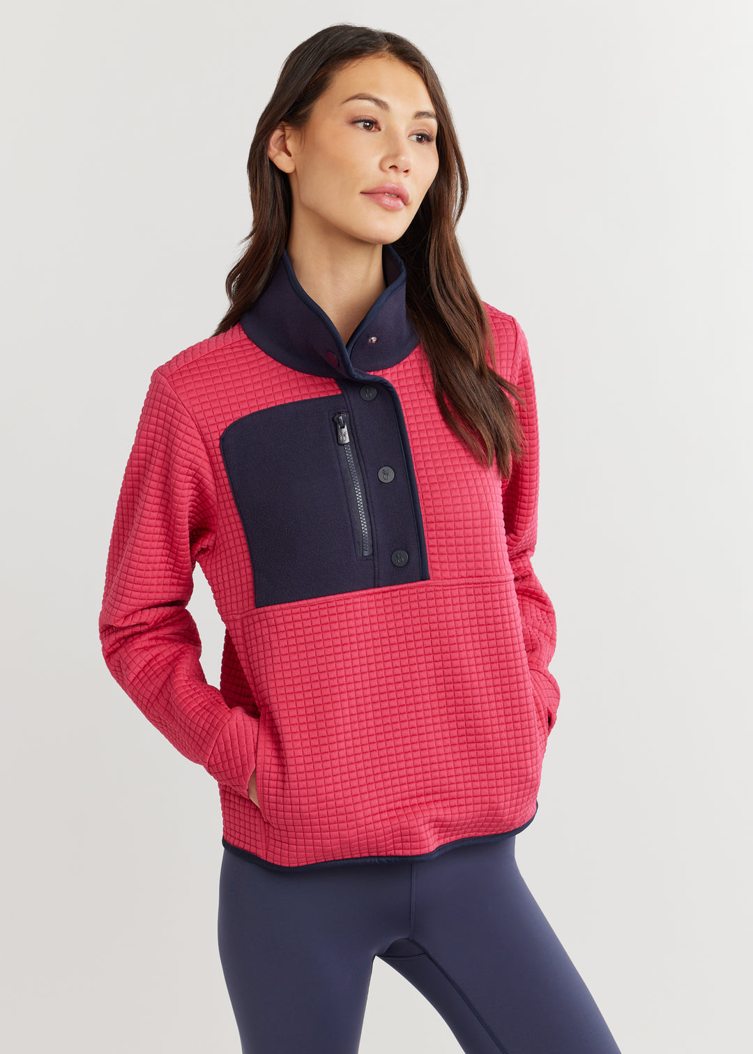 Cherry Lawn Pullover in Waffle/Vello Fleece (Berry/Navy)