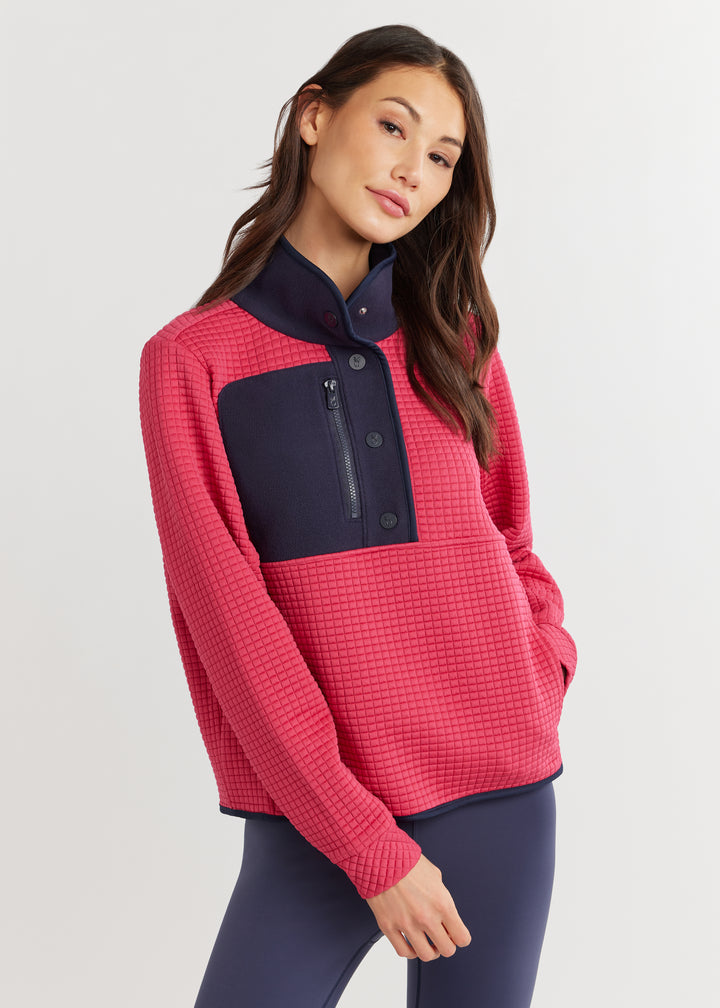 Cherry Lawn Pullover in Waffle/Vello Fleece (Berry/Navy)