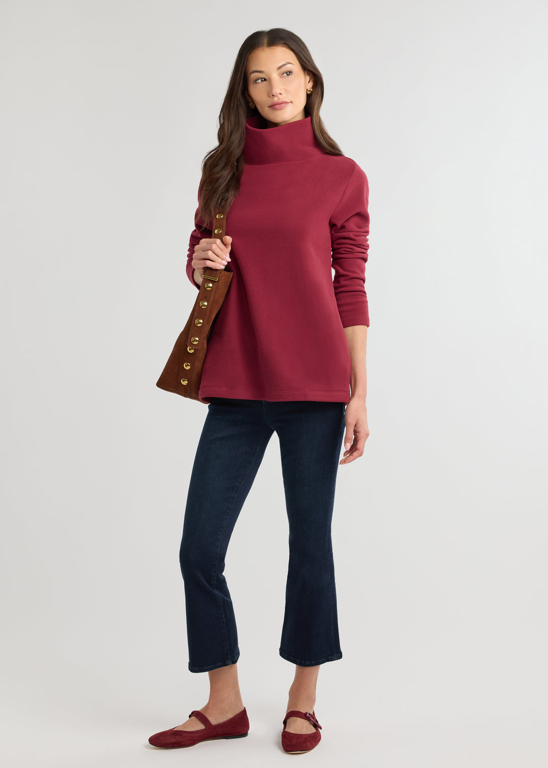 Cobble Hill Turtleneck in Vello Fleece (Burgundy)
