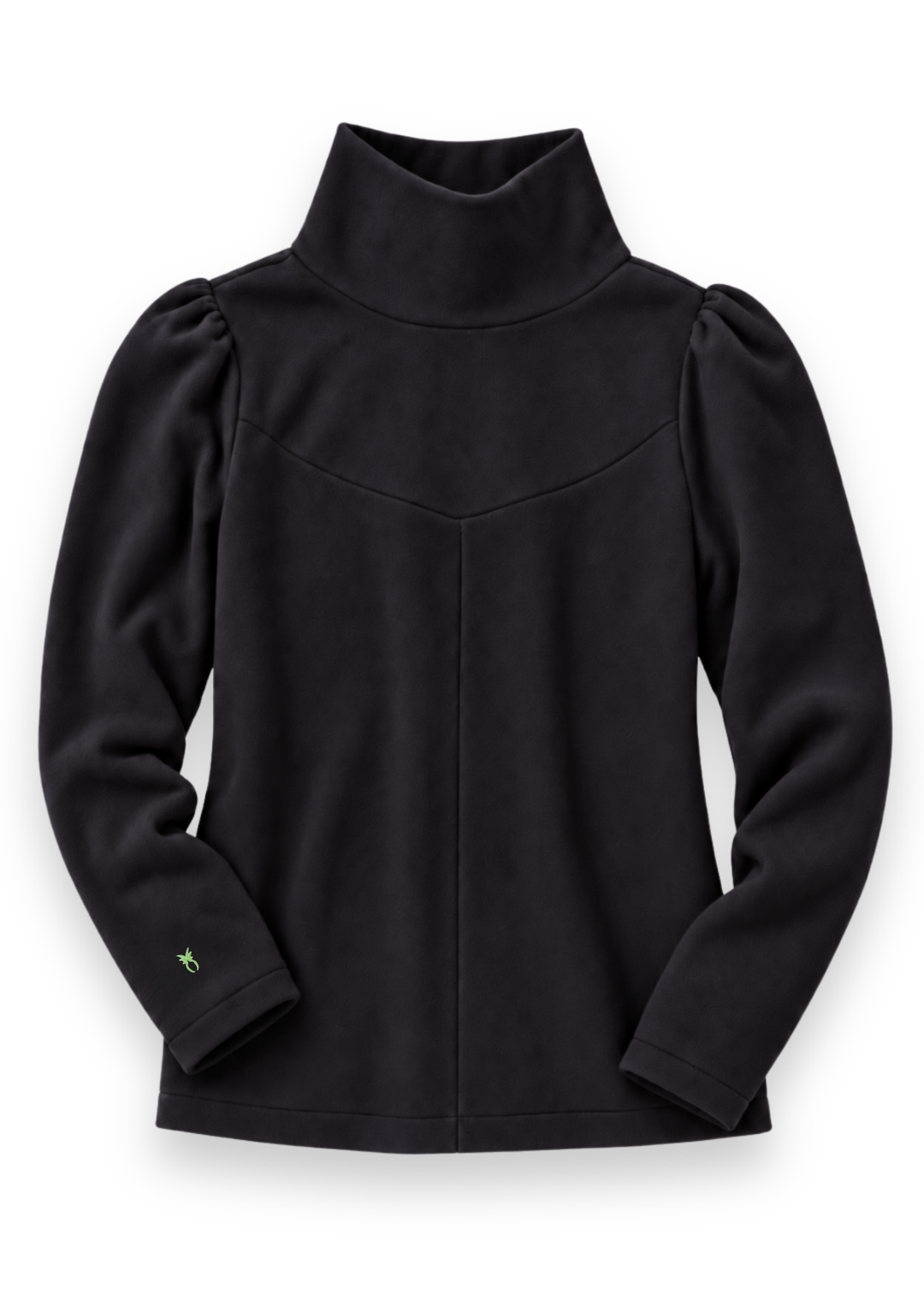 Camilla Puff Sleeve Turtleneck in Vello Fleece (Black)