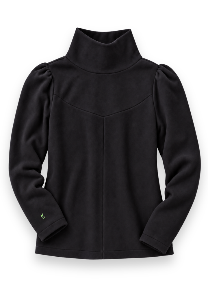 Camilla Puff Sleeve Turtleneck in Vello Fleece (Black)