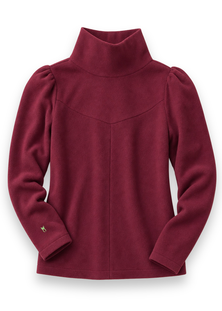 Camilla Puff Sleeve Turtleneck in Vello Fleece (Burgundy)
