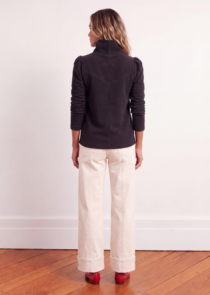Camilla Puff Sleeve Turtleneck in Vello Fleece (Black)
