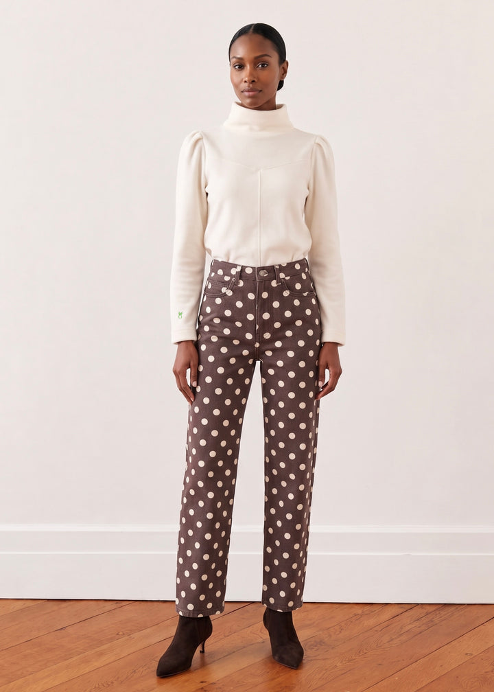 Camilla Puff Sleeve Turtleneck in Vello Fleece (Cream)