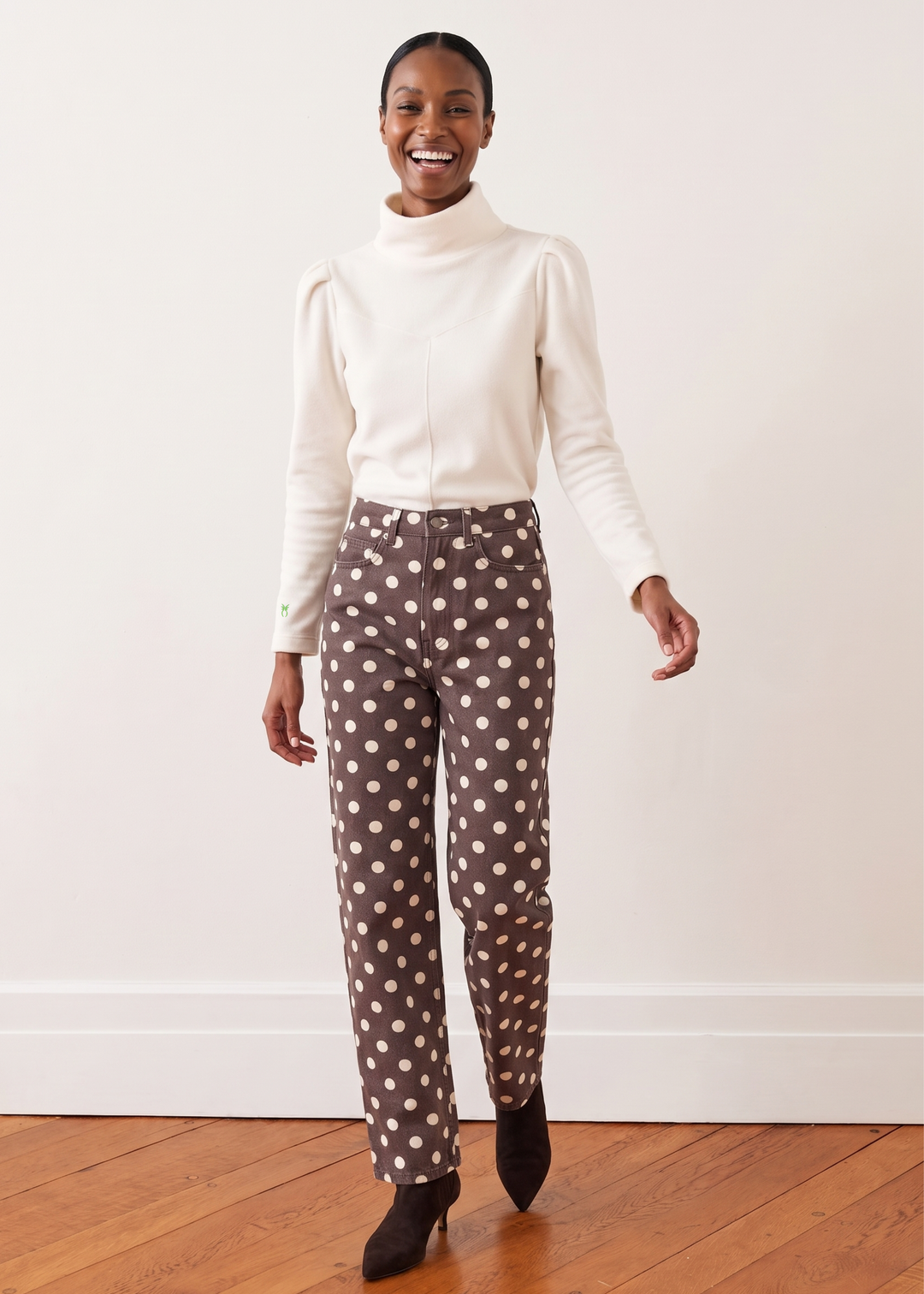 Camilla Puff Sleeve Turtleneck in Vello Fleece (Cream)