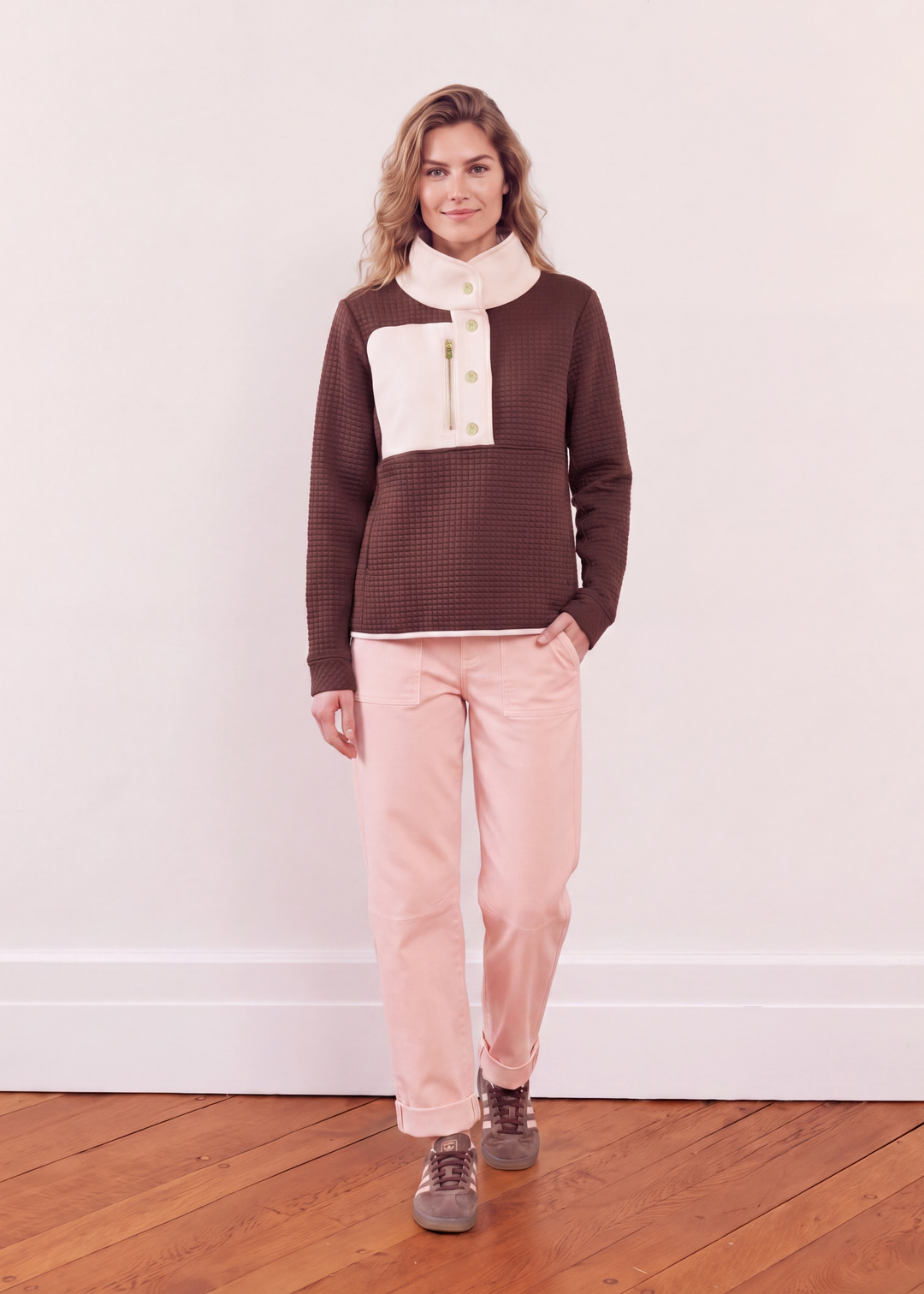 Cherry Lawn Pullover in Waffle/Vello Fleece (Cocoa/Cream)