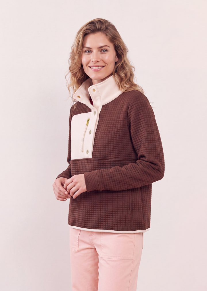Cherry Lawn Pullover in Waffle/Vello Fleece (Cocoa/Cream)