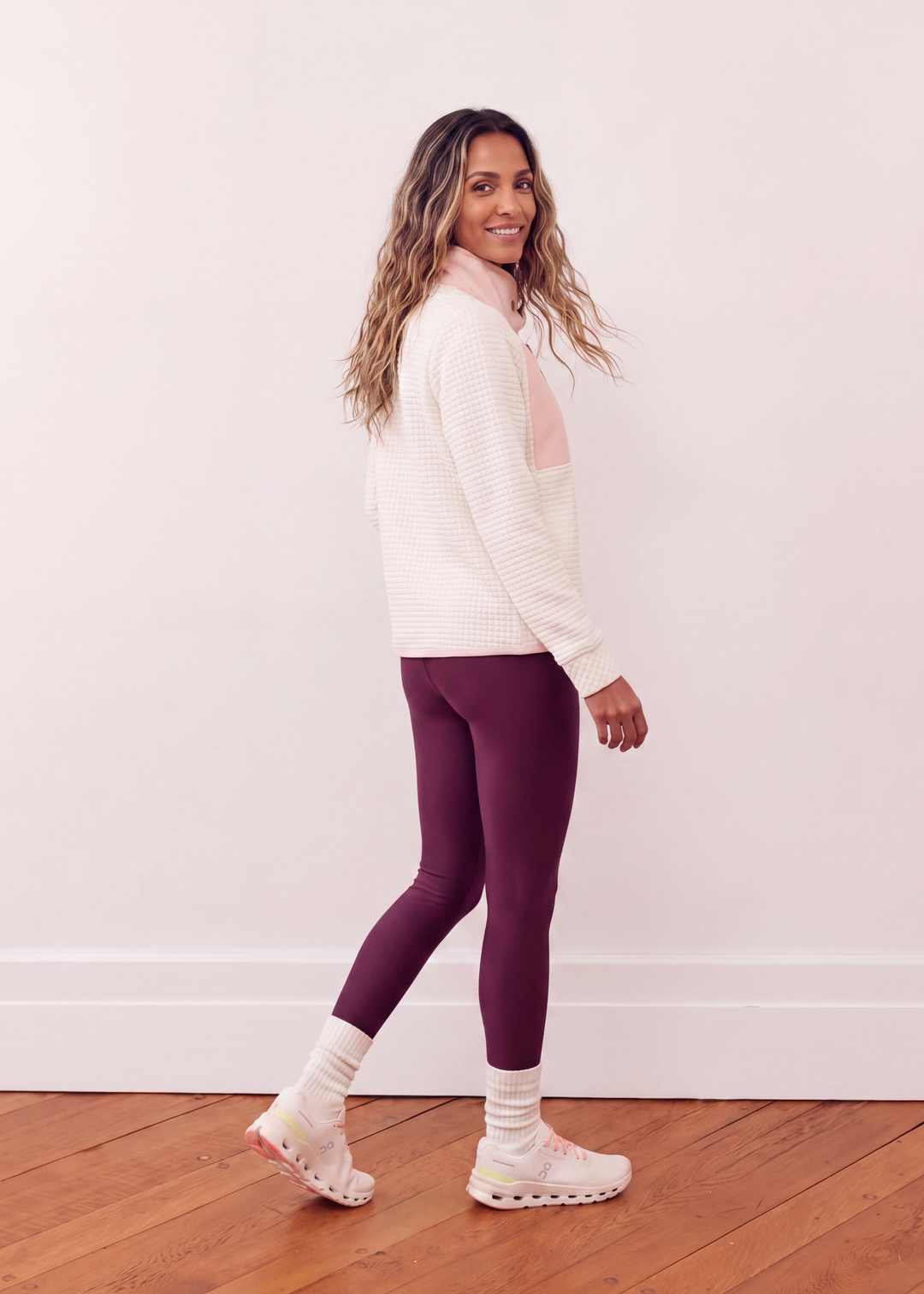 Cherry Lawn Pullover in Waffle/Vello Fleece (Cream/Powder Blush)