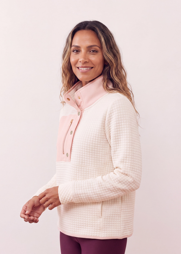 Cherry Lawn Pullover in Waffle/Vello Fleece (Cream/Powder Blush)