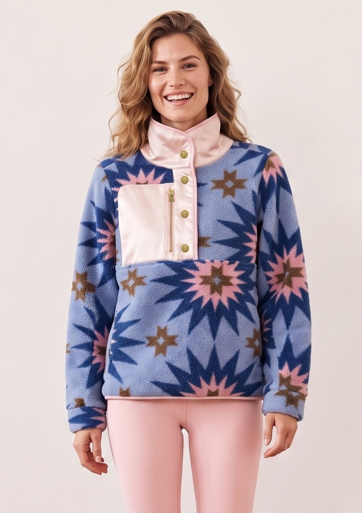 Cherry Lawn Pullover in Sherpa Fleece (Americana Patchwork Print)